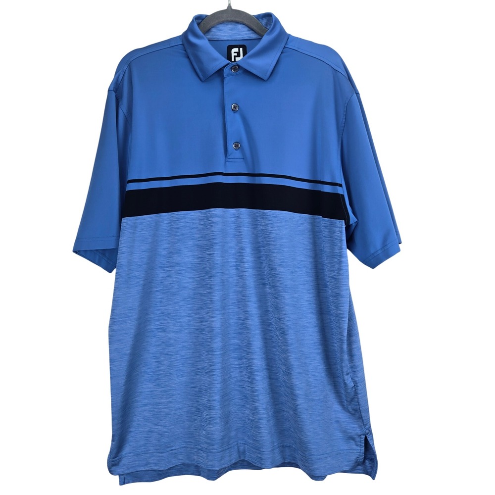 FootJoy Golf Polo Shirt Mens Large Blue Black‎ Short Sleeve Logo Performance